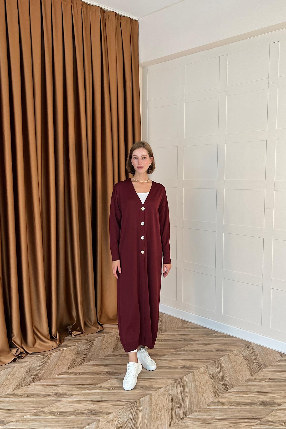 Uzun Triko Hırka Bordo