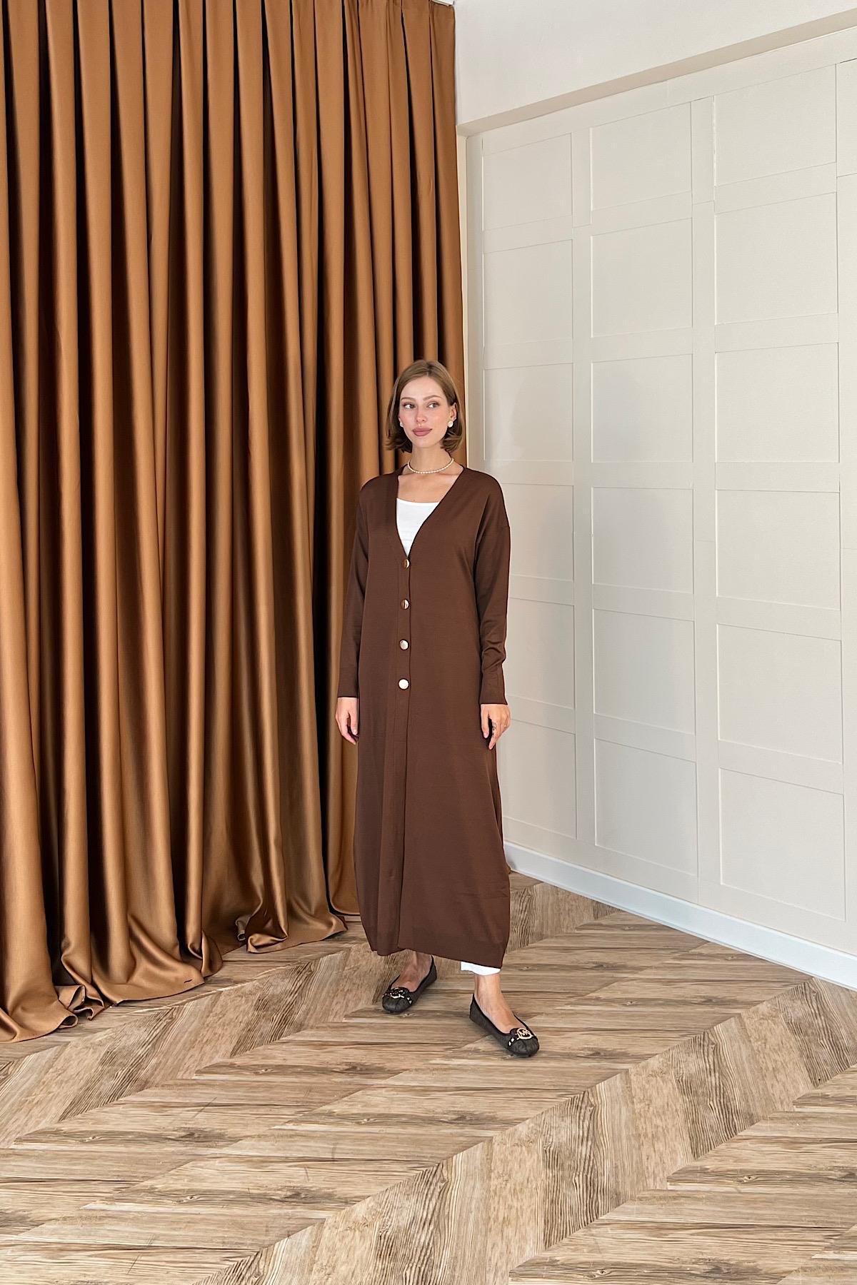 Uzun Triko Hırka Kahverengi