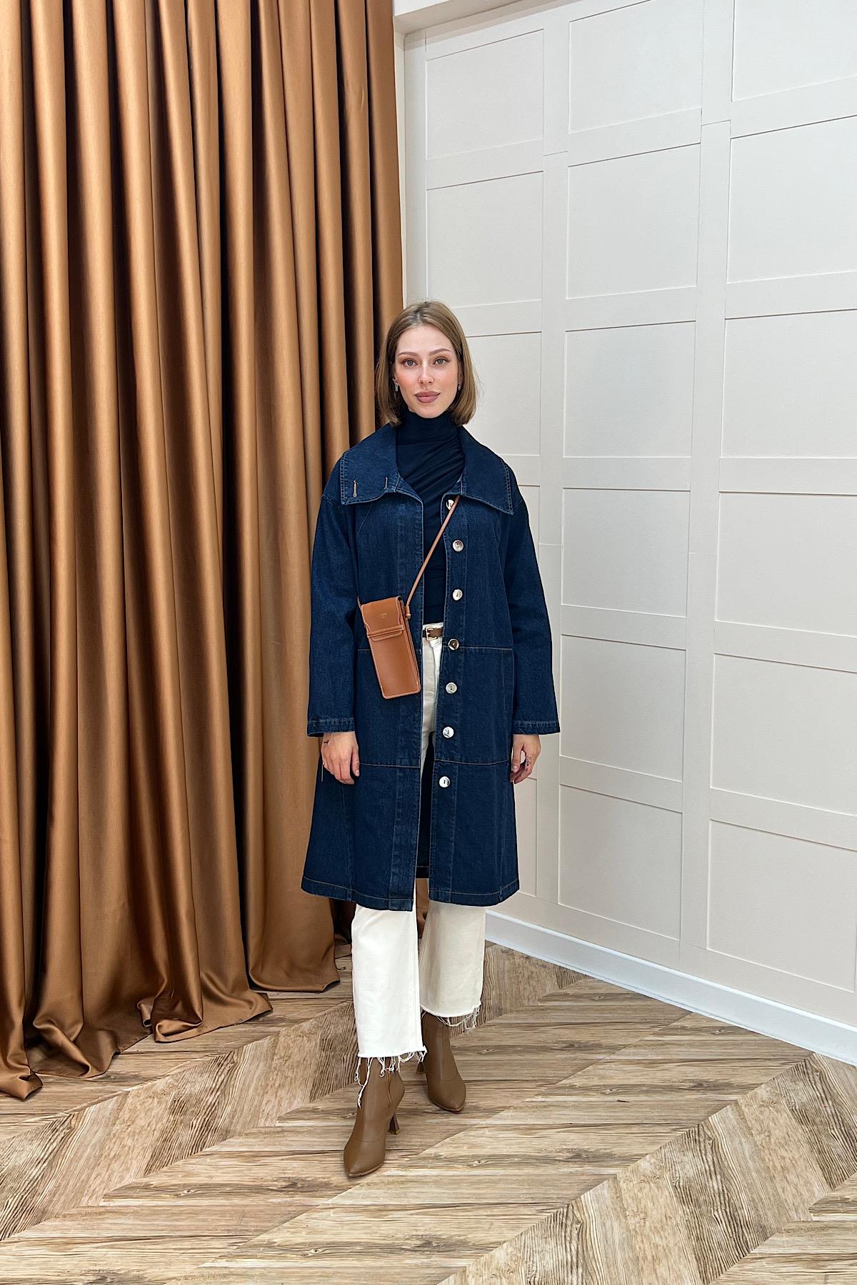 Yaka Detay Kot Ceket Lacivert