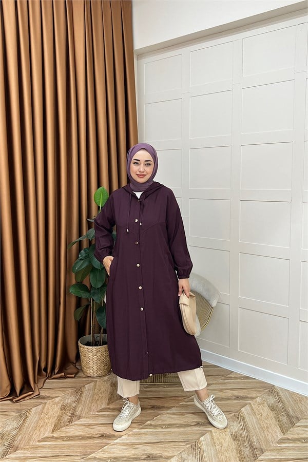 004-Liana Düğmeli Kap Mürdüm