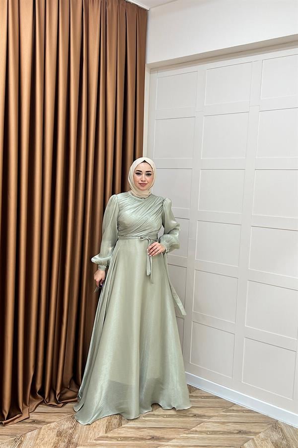 Göğüs Drapeli Abiye Yeşil