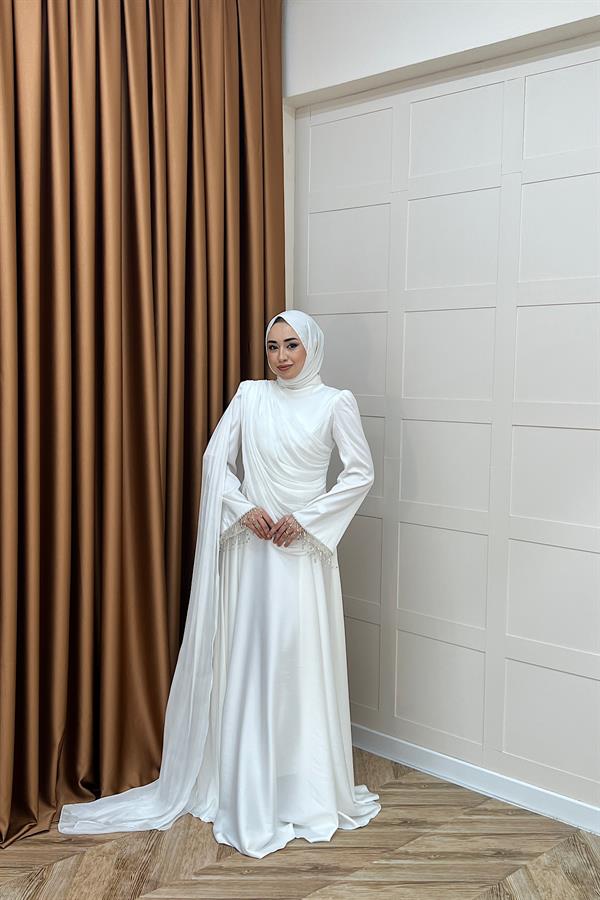 Lunessa Pelerin Detay Abiye Beyaz