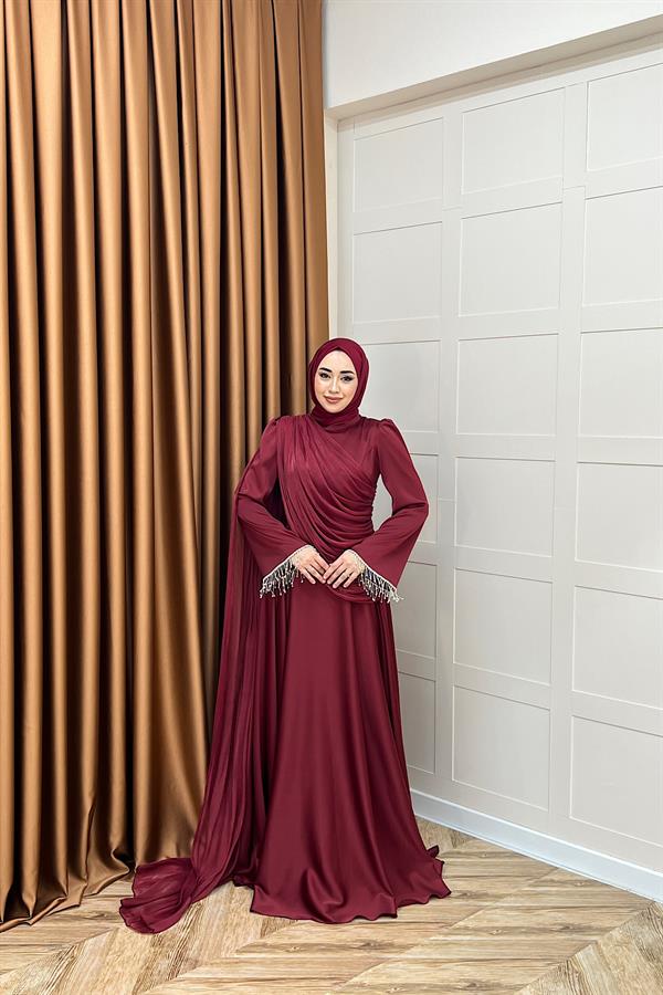 Lunessa Pelerin Detay Abiye Bordo