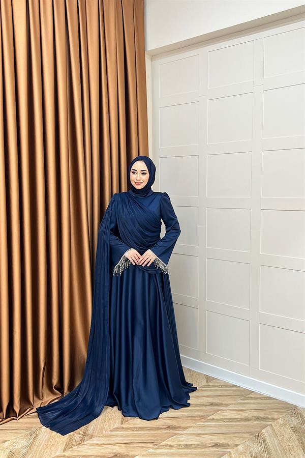 Lunessa Pelerin Detay Abiye Lacivert