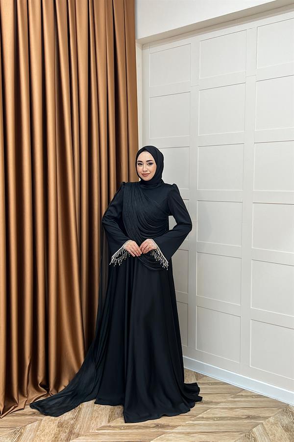 Lunessa Pelerin Detay Abiye Siyah
