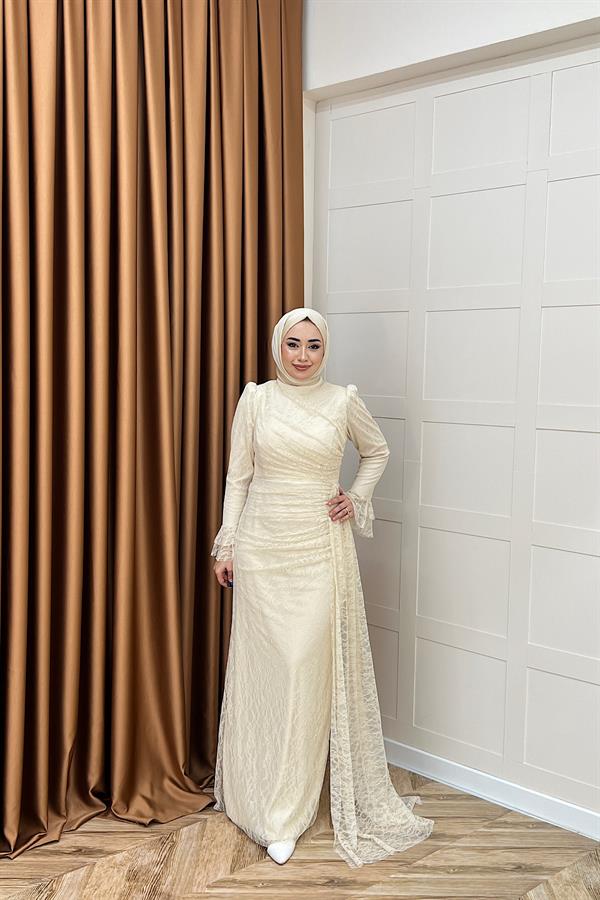 Serena Dantel Balık Abiye Krem