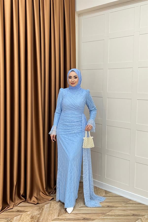 Serena Dantel Balık Abiye Mavi