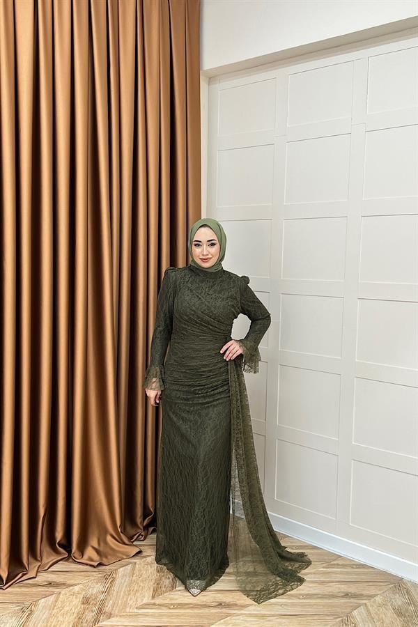 Serena Dantel Balık Abiye Zümrüt