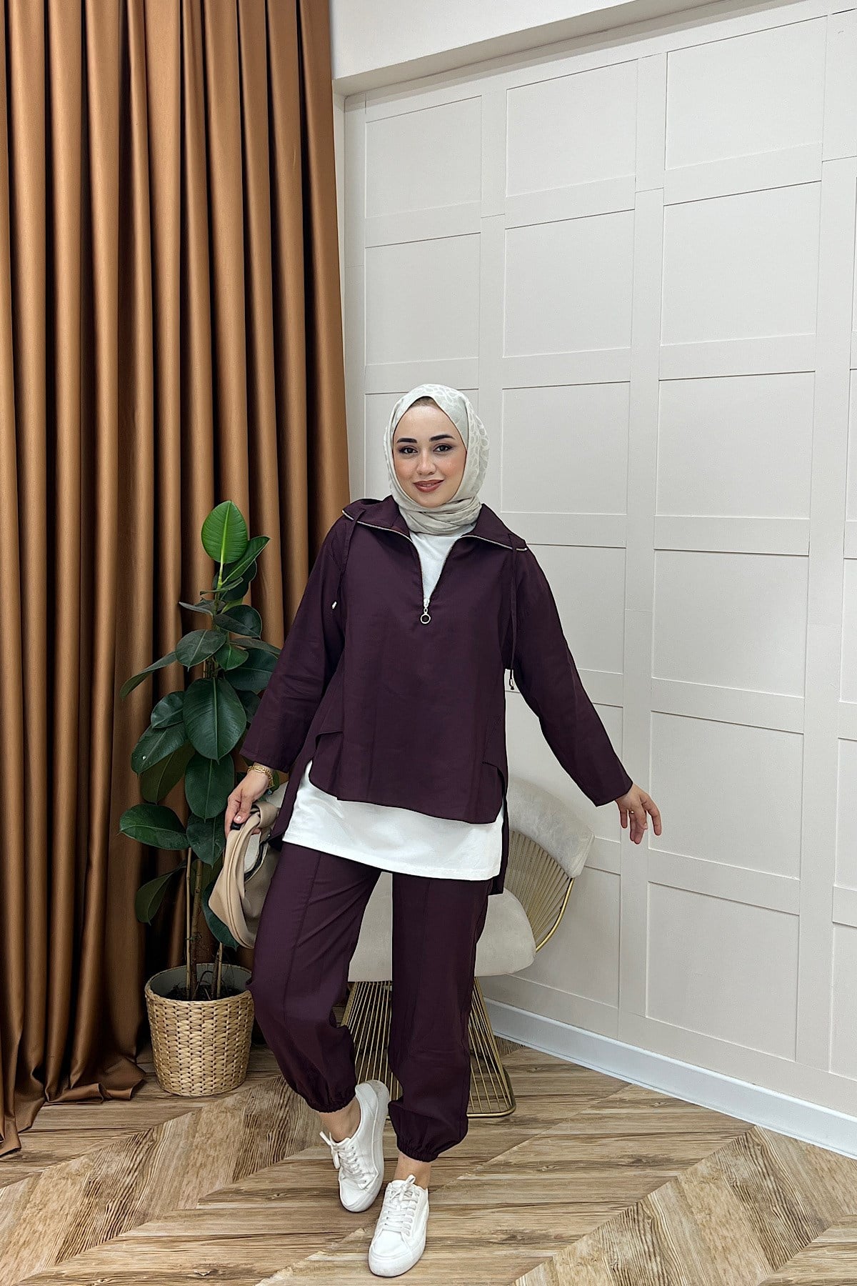 Almira Yarım Fermuar İkili Takım Mürdüm