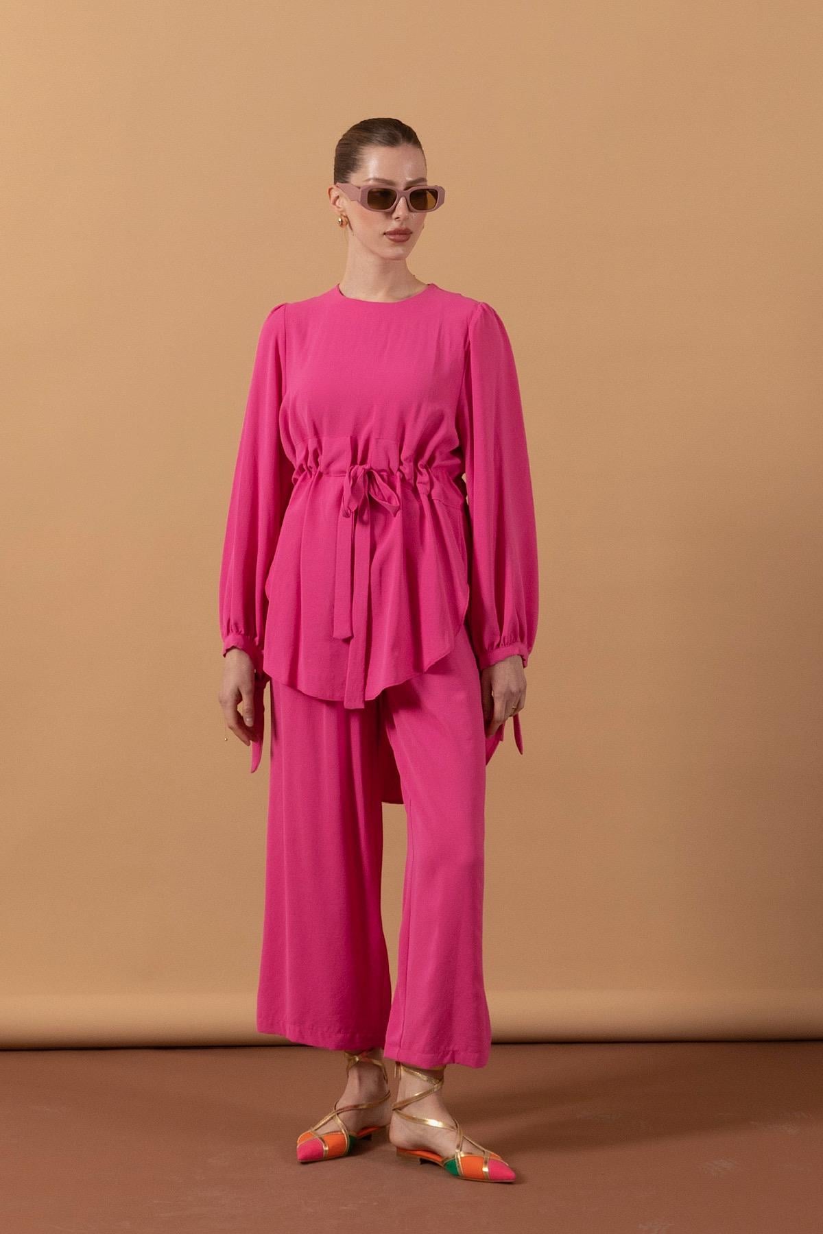 Belden Kemerli Linda Takım Pembe