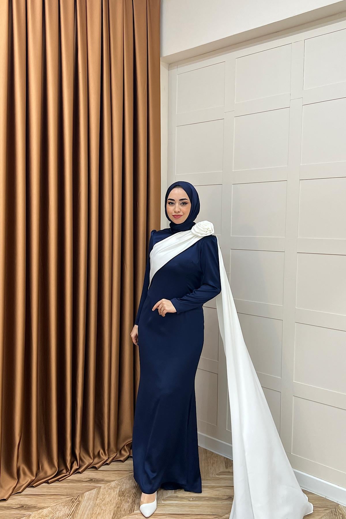 Bianca Saten Abiye Lacivert