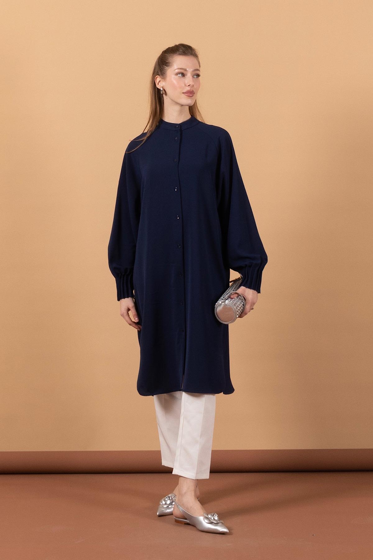 Bilek Detay Uzun Tunik Lacivert