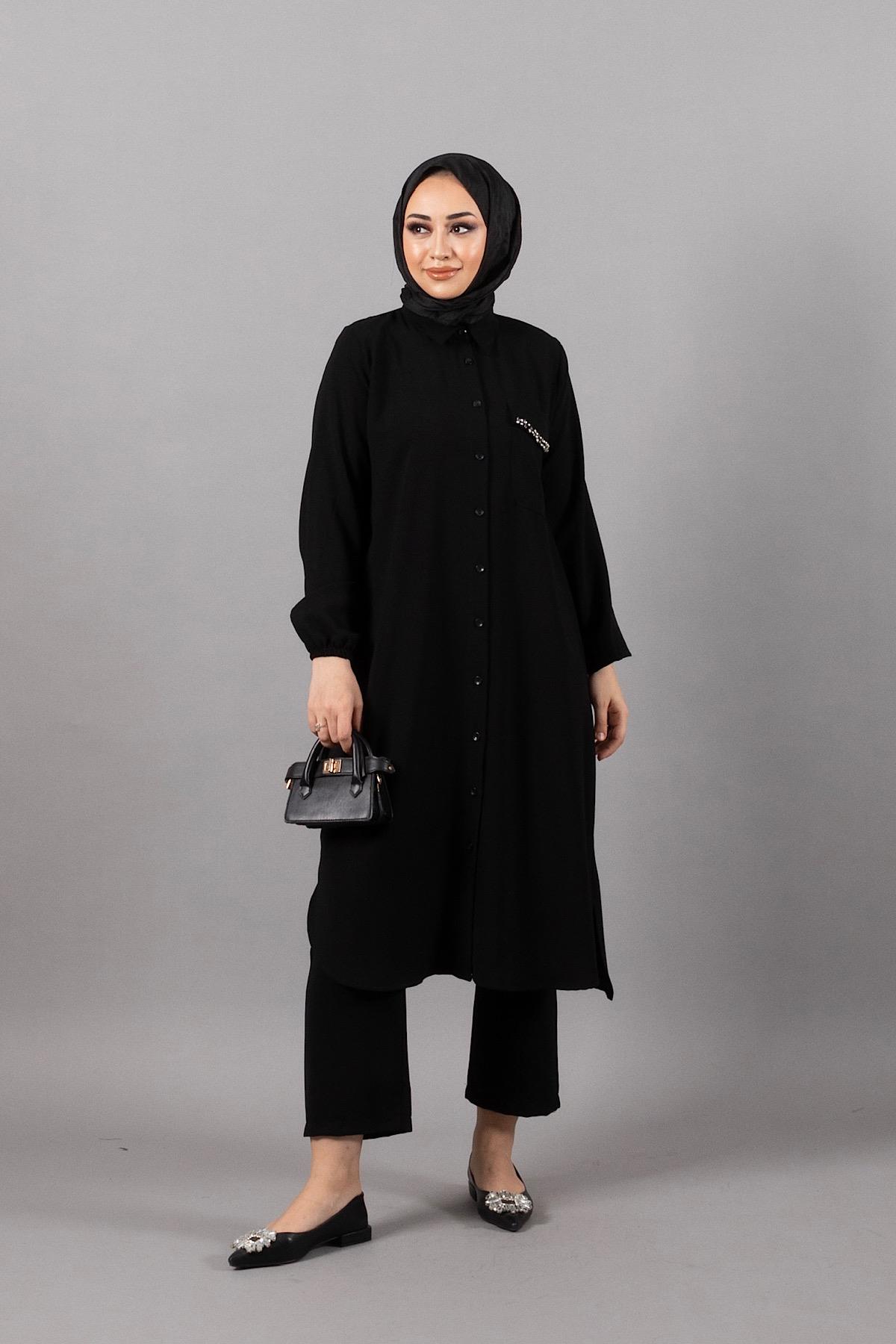 Cep Detay İkili Takım Siyah