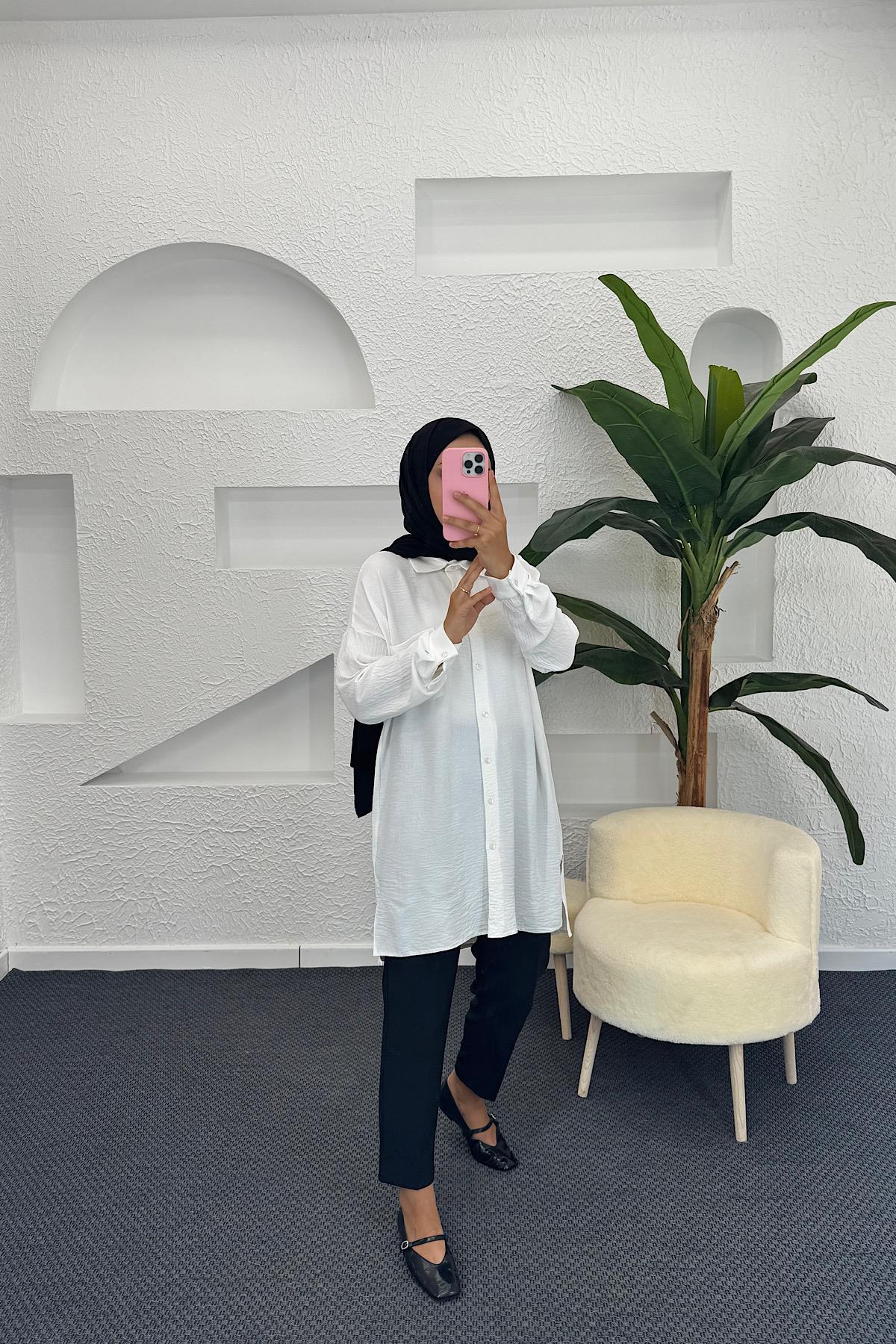 Cep Detay Linda Tunik Beyaz