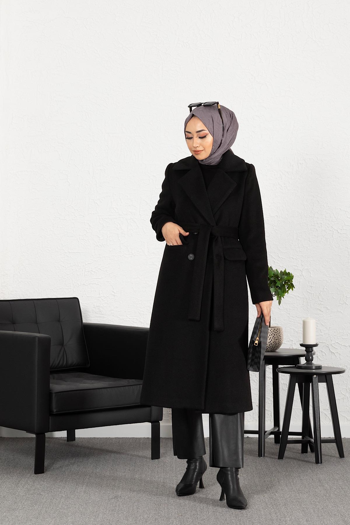 Cep Kapaklı Dört Düğme Kaban Siyah