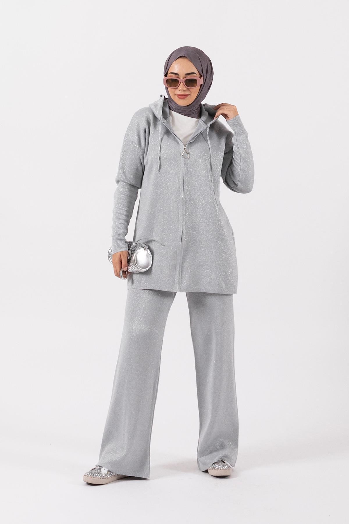 Civole Simli Triko Takım Gri