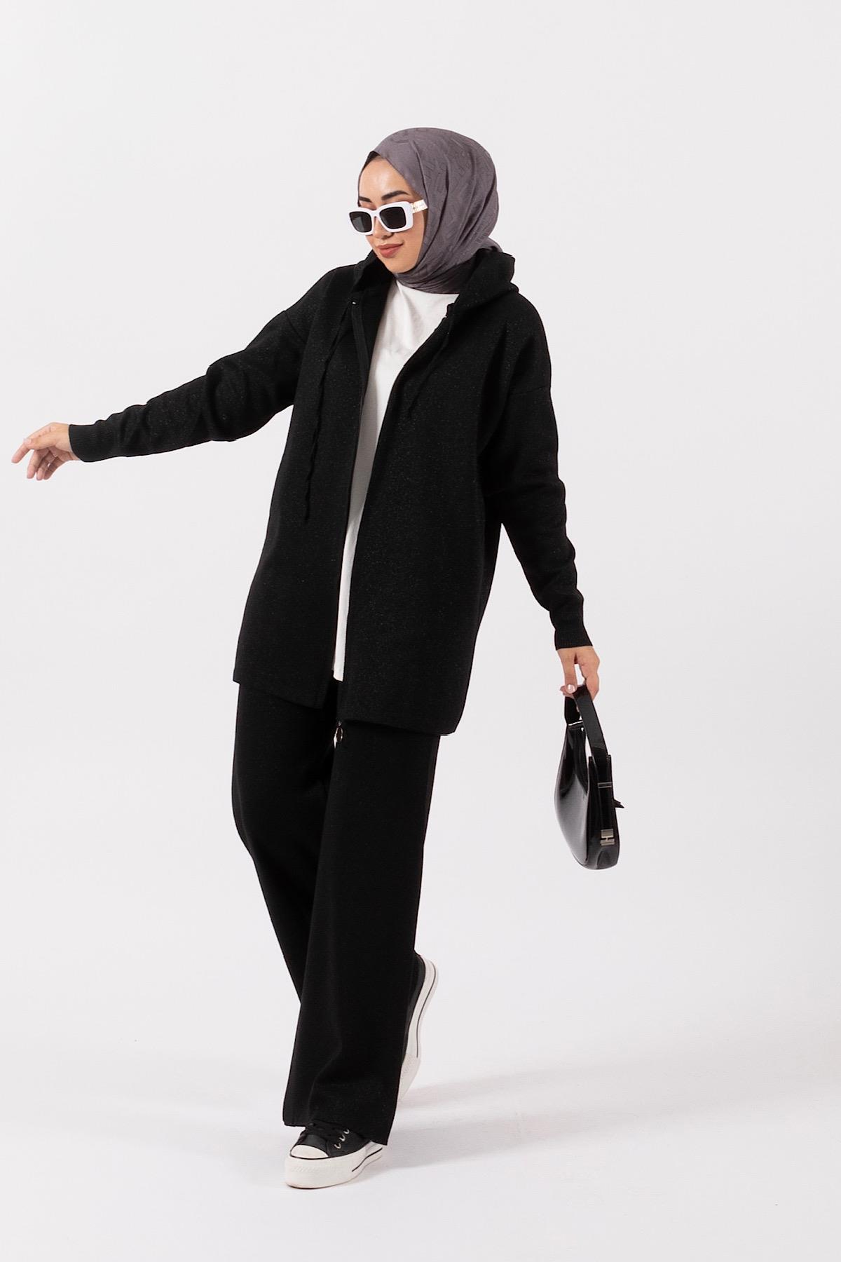 Civole Simli Triko Takım Siyah