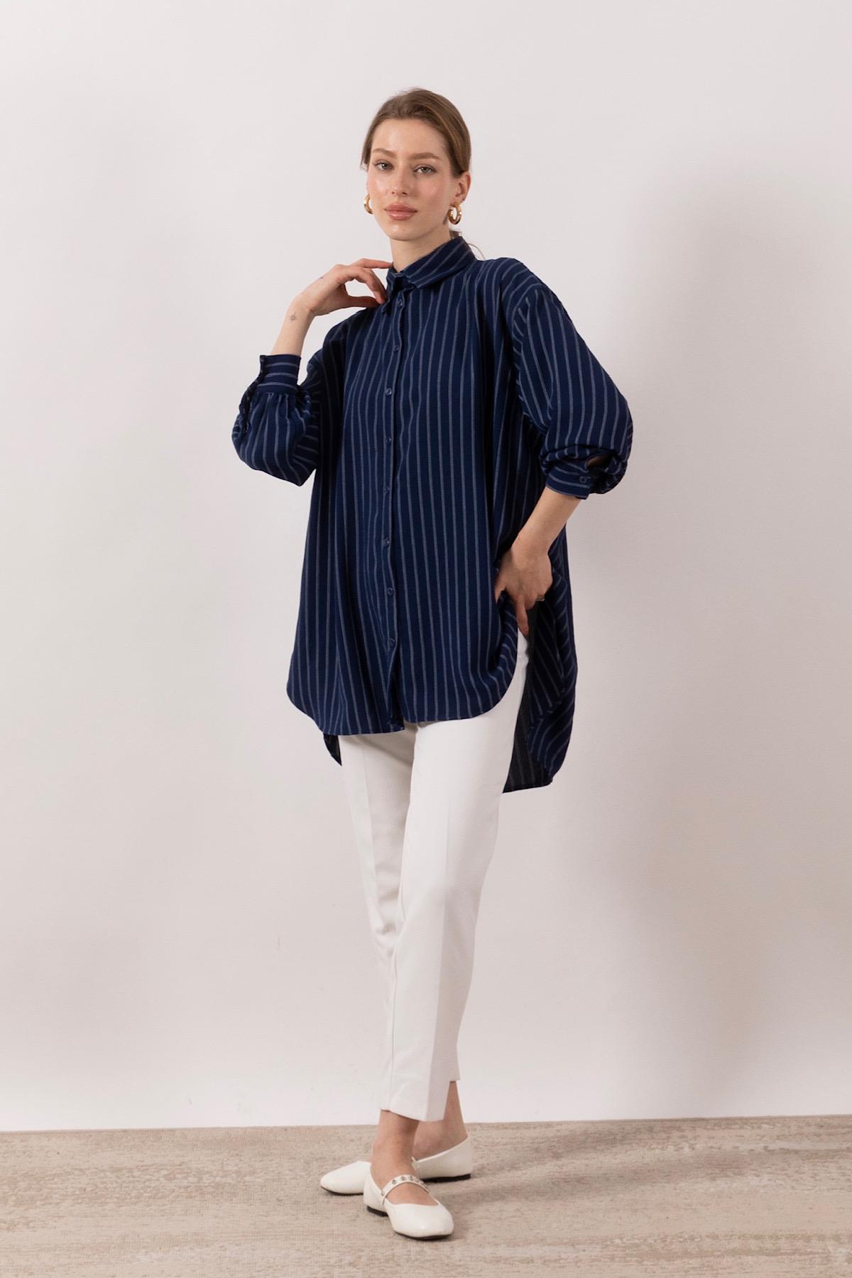 Çizgi Detay Tunik Lacivert