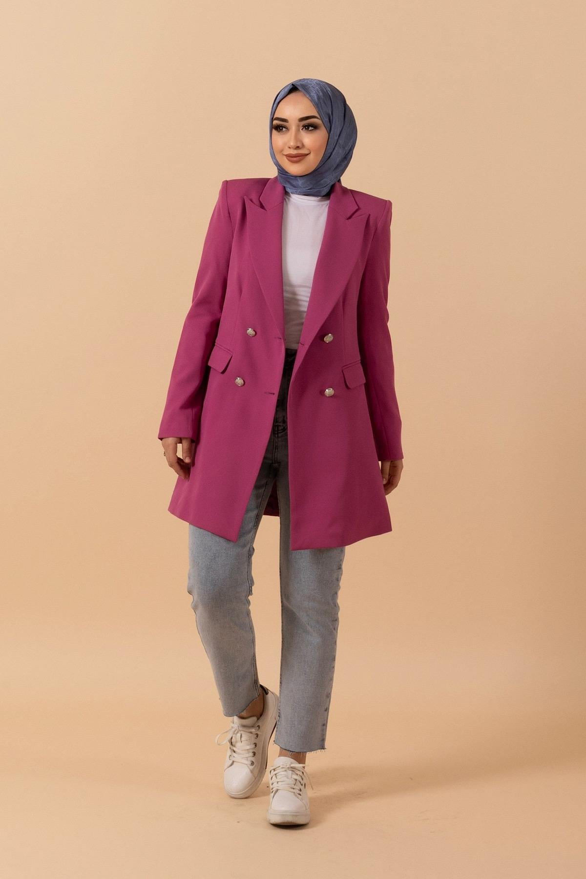 Dört Düğme Blazer Ceket Pembe