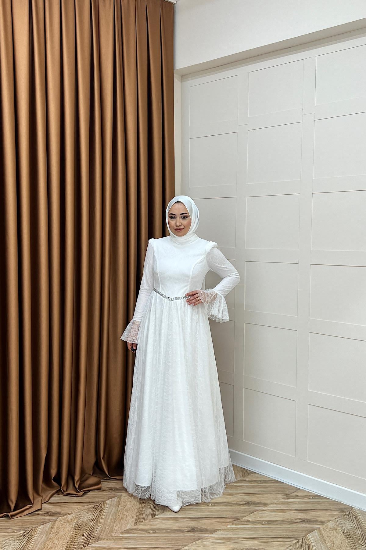 Elena Dantel Abiye Beyaz