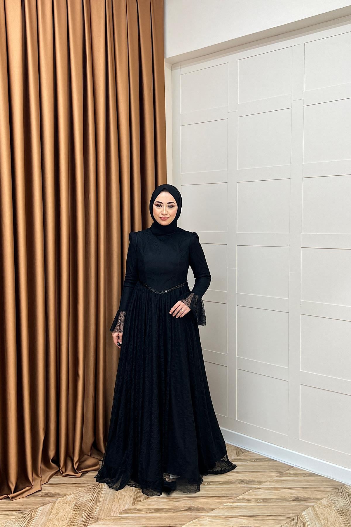 Elena Dantel Abiye Siyah