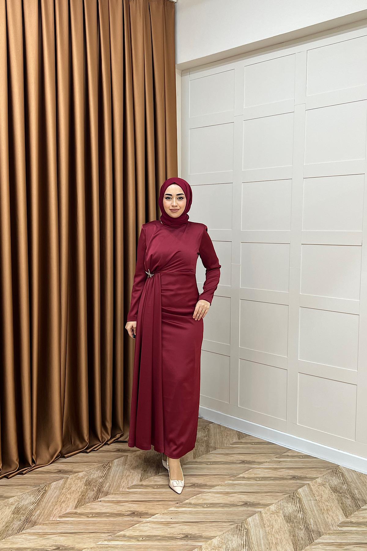 Hazel Saten Abiye Bordo