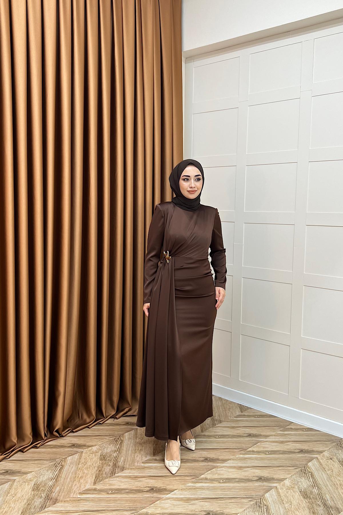 Hazel Saten Abiye Kahverengi