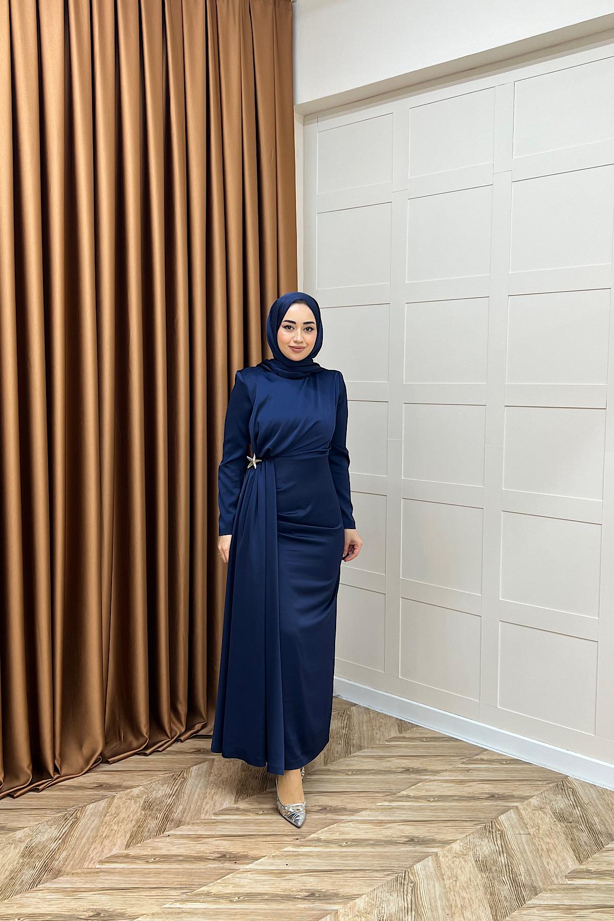 Hazel Saten Abiye Lacivert