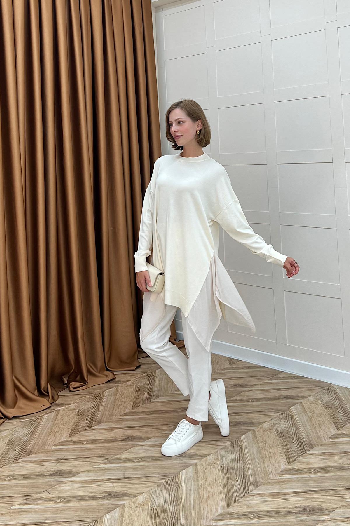 Hüda Şifon Detaylı Triko Tunik Taş