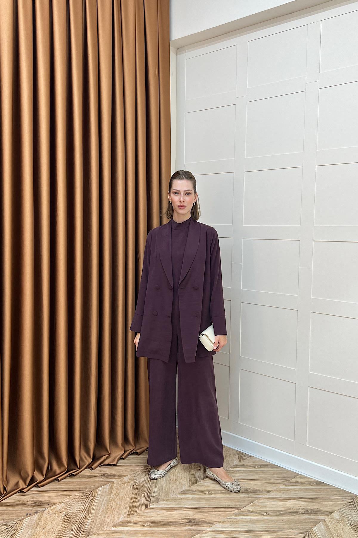 İkili Ceketli Tulum Mürdüm