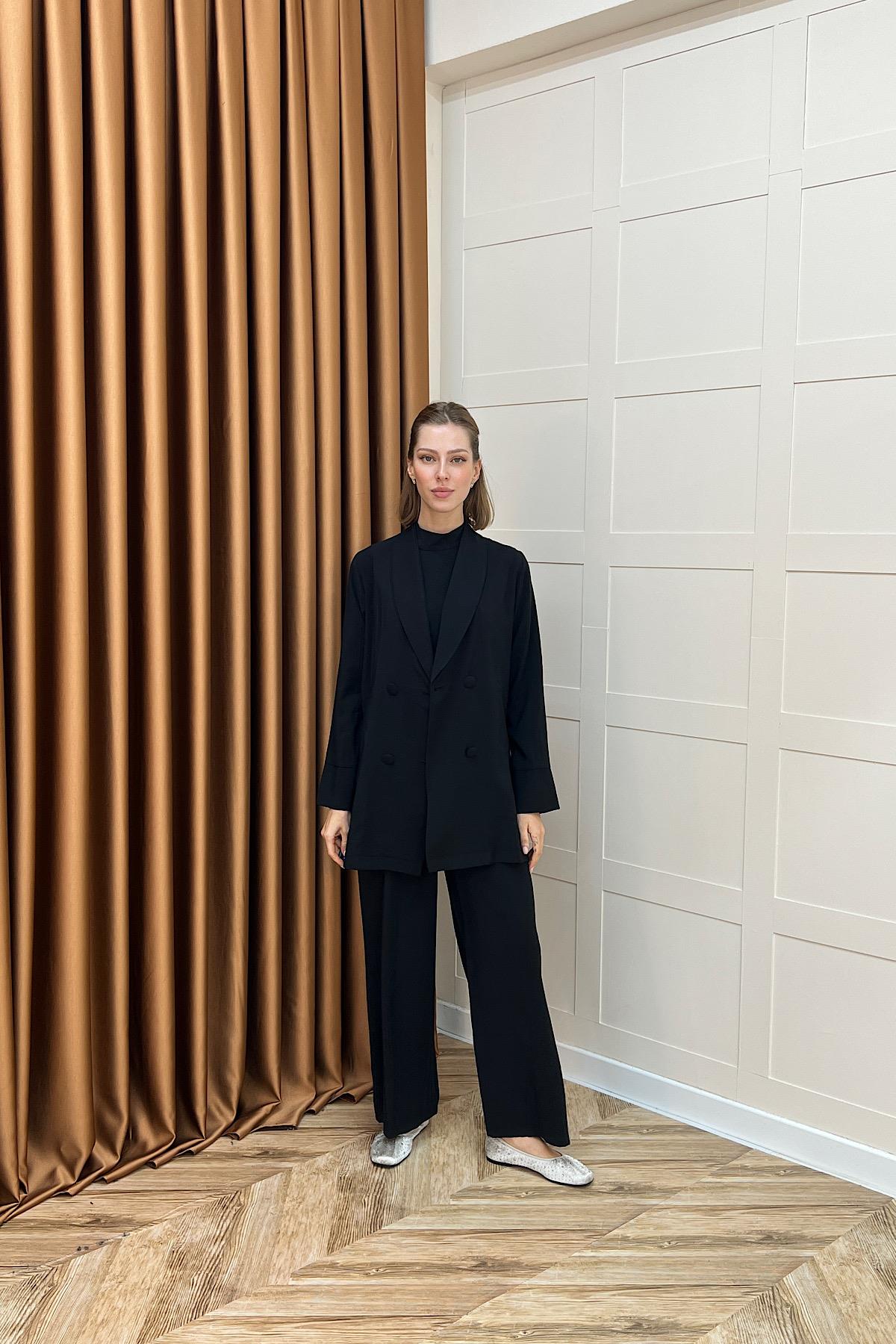 İkili Ceketli Tulum Siyah