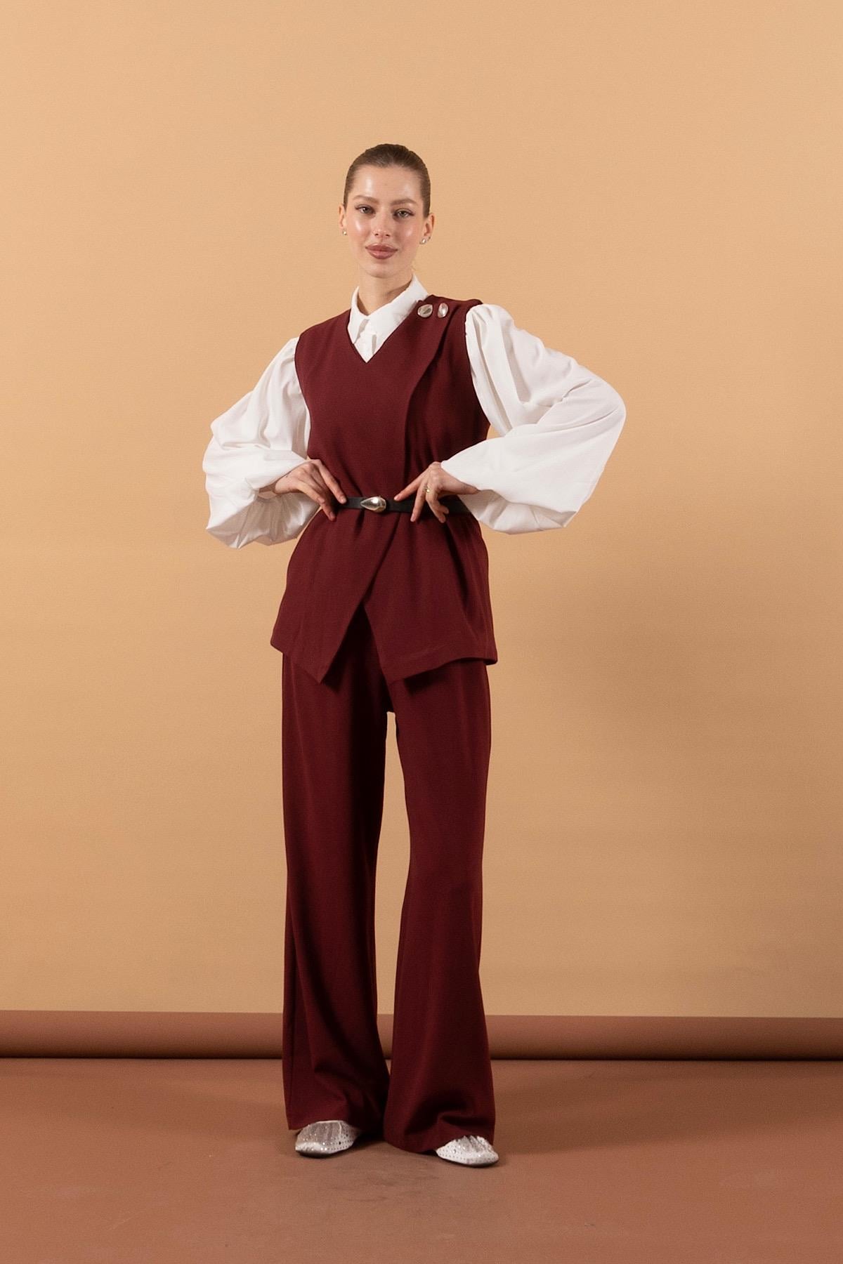 İkili Pantolon Takım Bordo