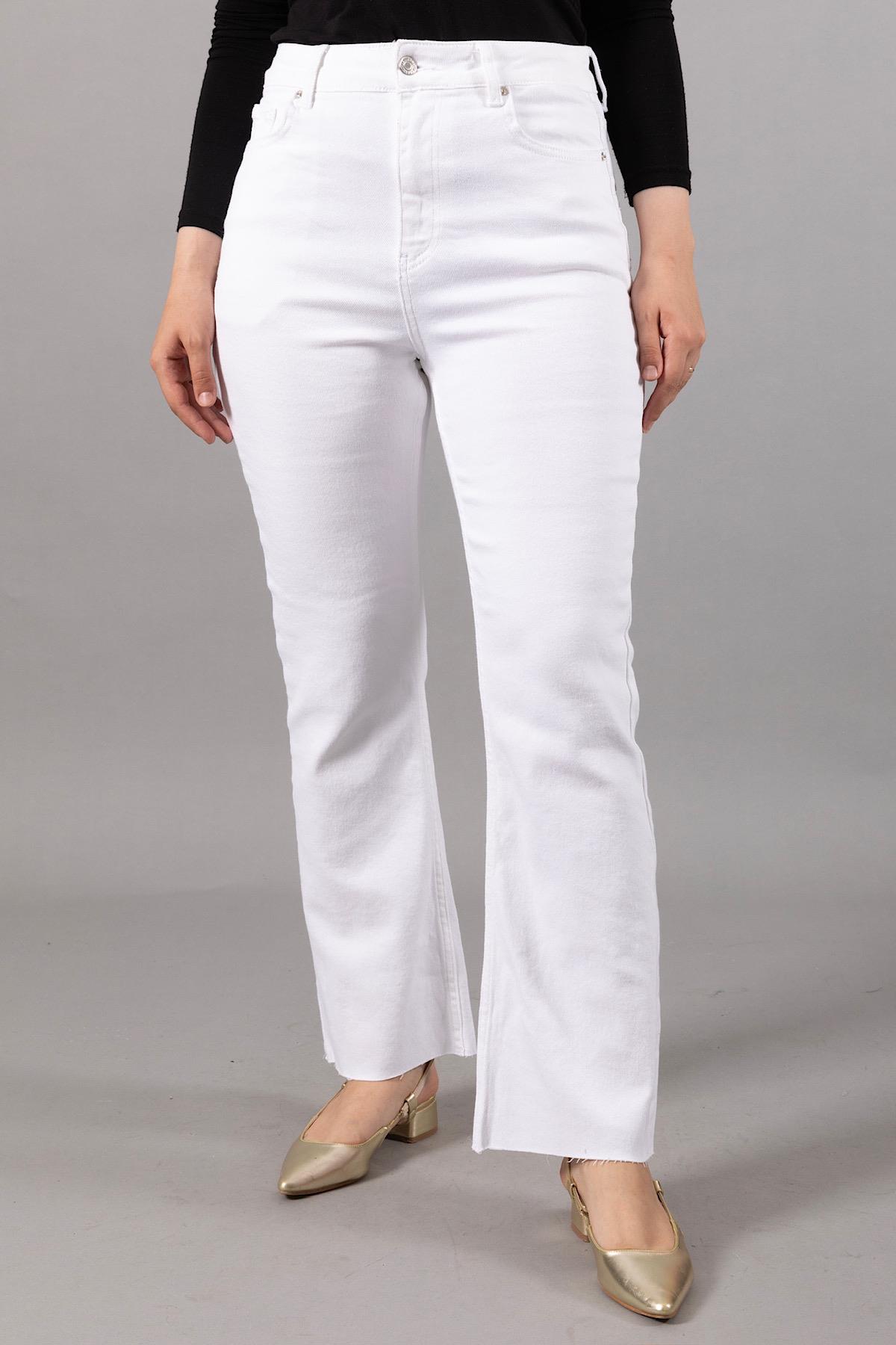 İspanyol Dikişsiz Paça Yüksel Bel Jean Beyaz