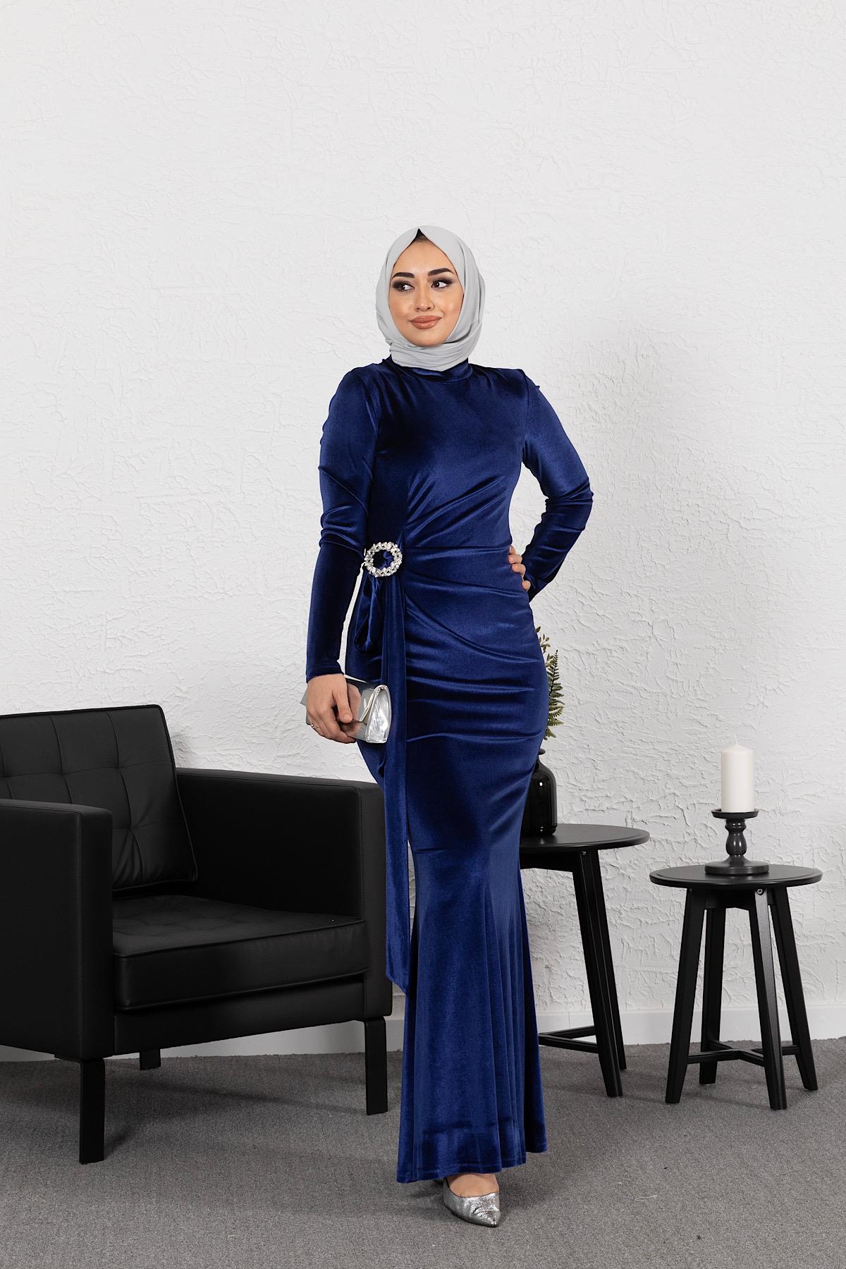 Kadife Balık Abiye Lacivert