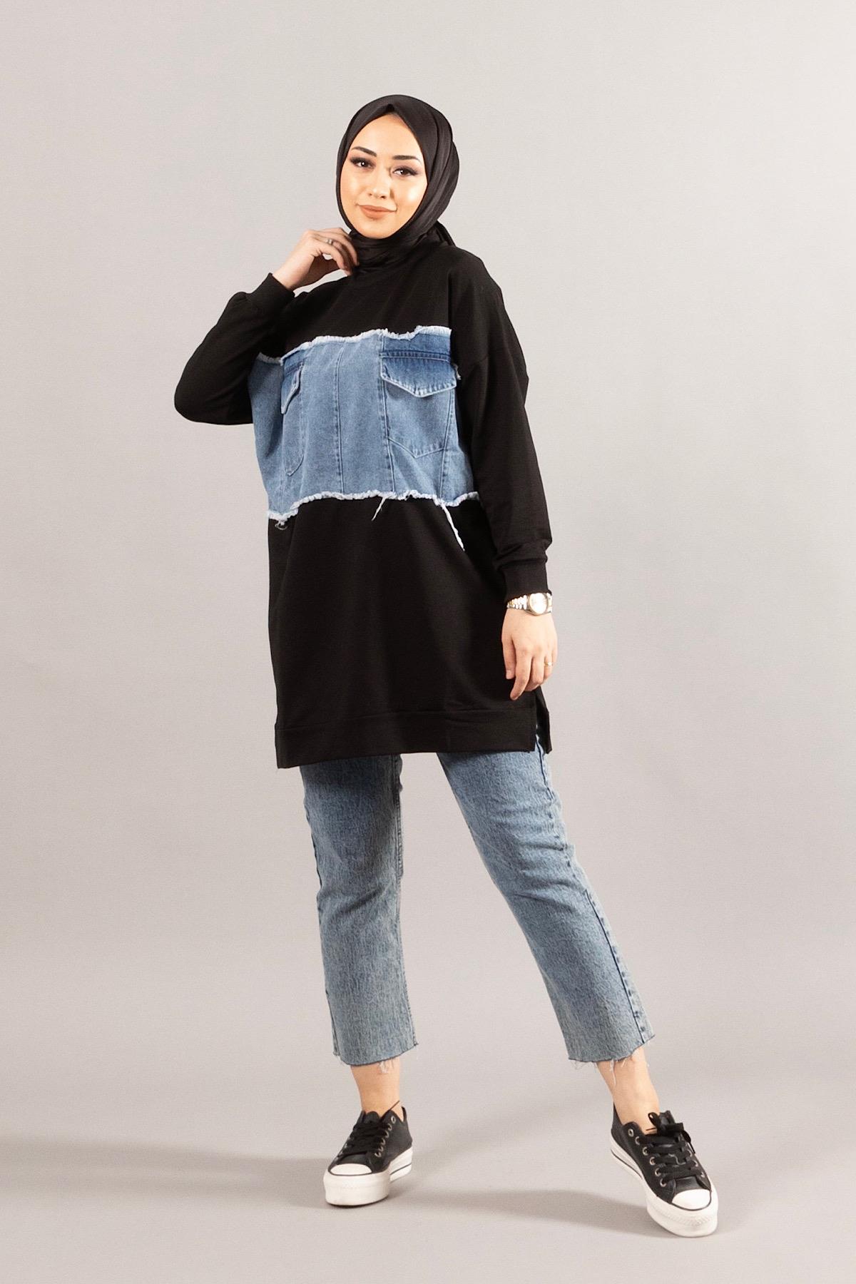 Kot Detay Sweat Siyah