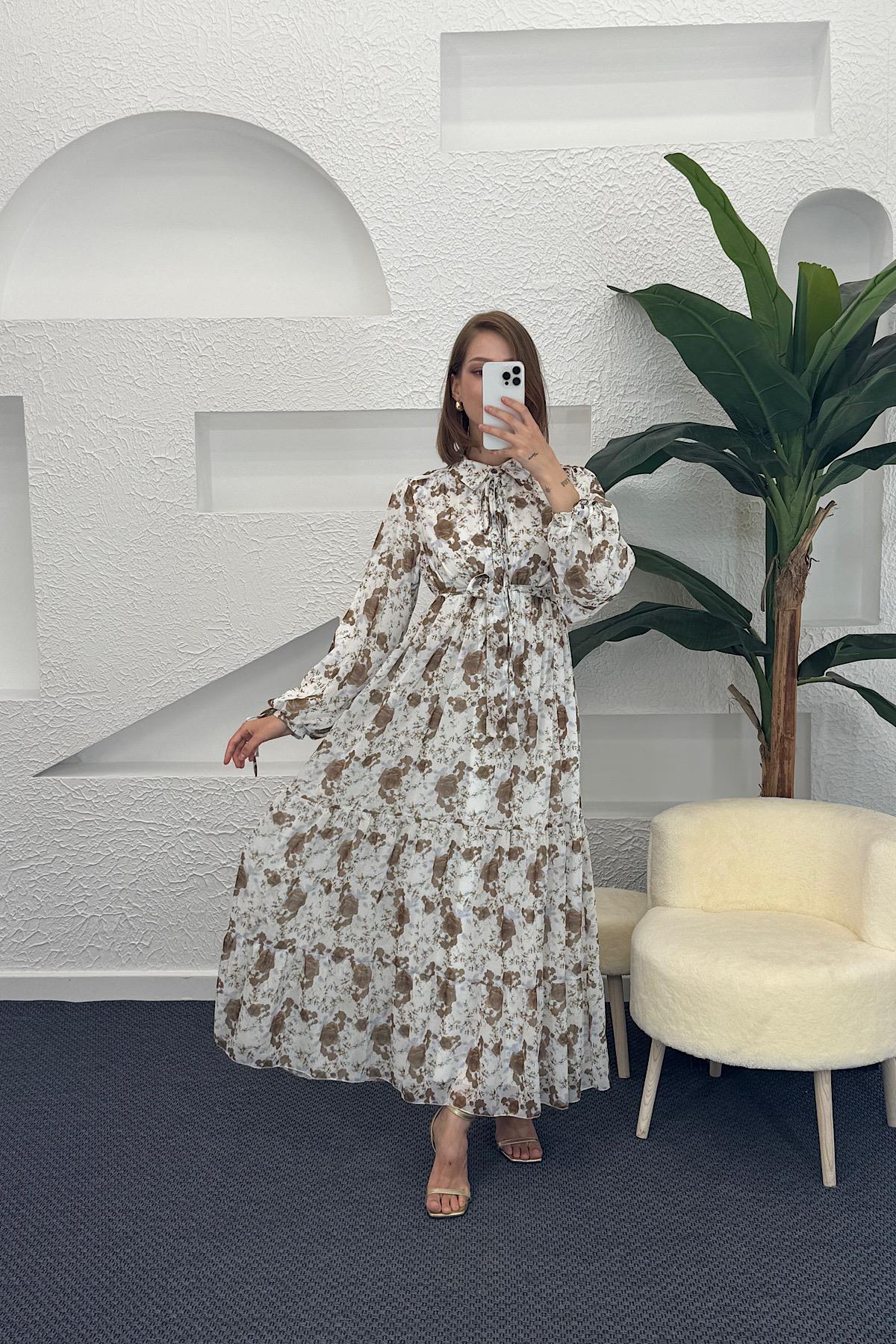 Liva Şifon Elbise Kahverengi