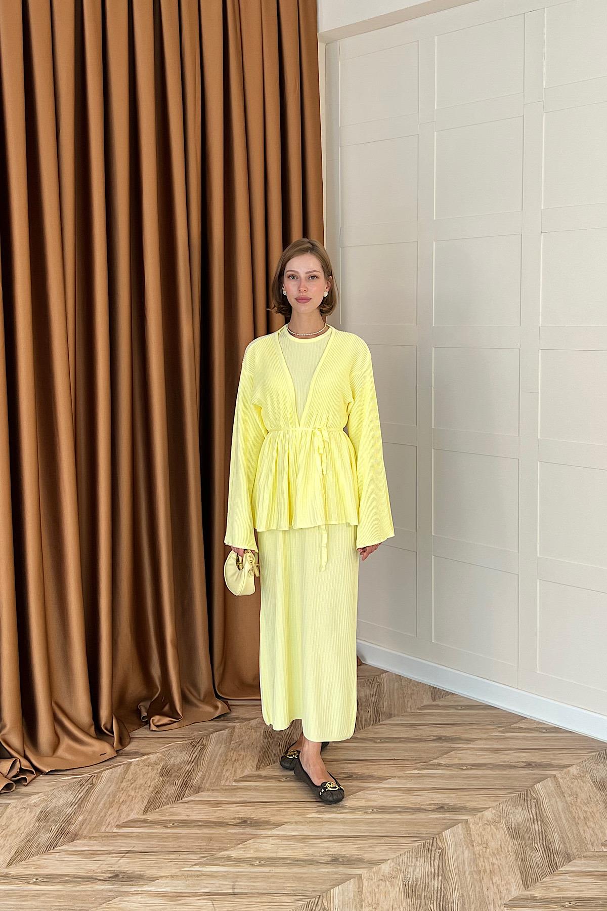 Medusa Jileli Triko Elbise Sarı