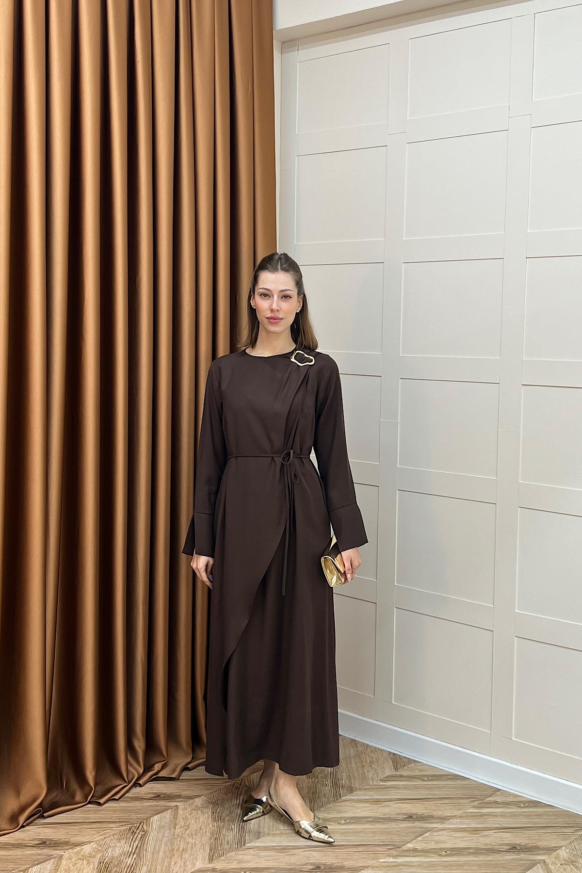 Paria Toka Detay Elbise Kahverengi