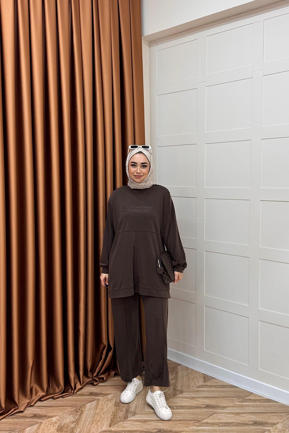 Parla Pike Omuz Detay İkili Takım Kahverengi