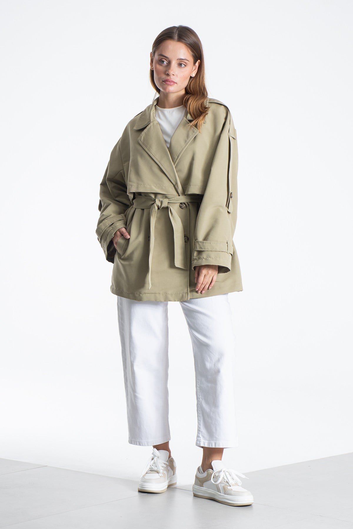 Pera Kuşaklı Trençkot Çağla Yeşili