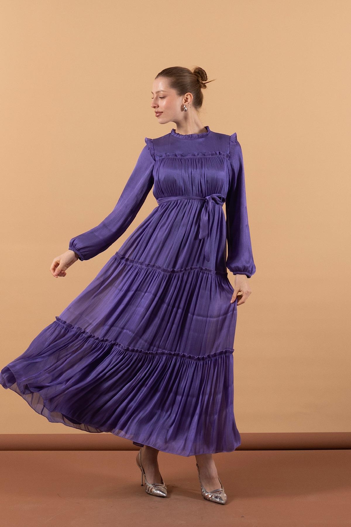 Robalı İpek Elbise Lila