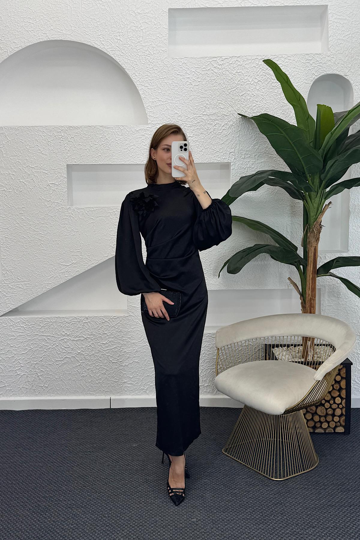 Sanna Broş Detay Abiye Siyah