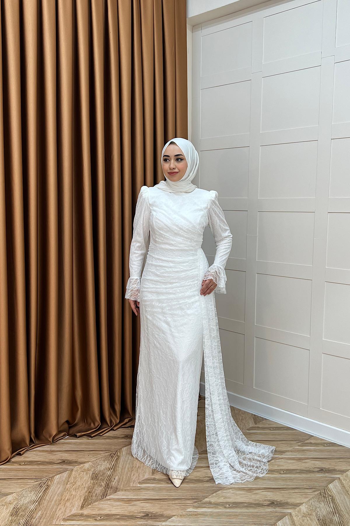 Serena Dantel Balık Abiye Beyaz