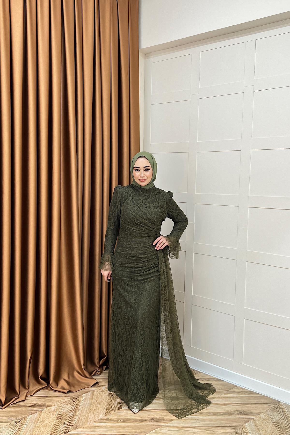 Serena Dantel Balık Abiye Zümrüt