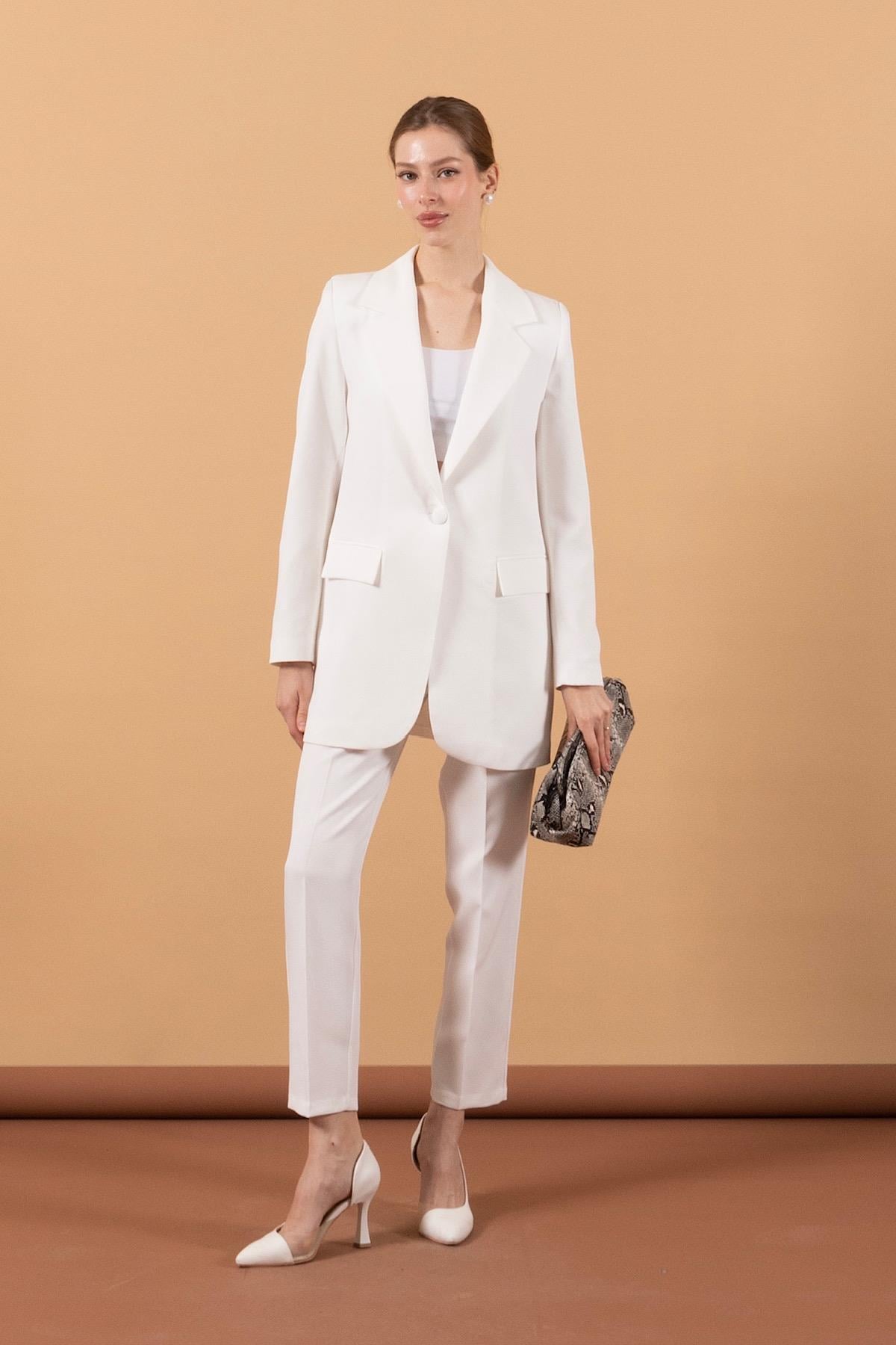 Tek Düğmeli Ceket Takım Beyaz