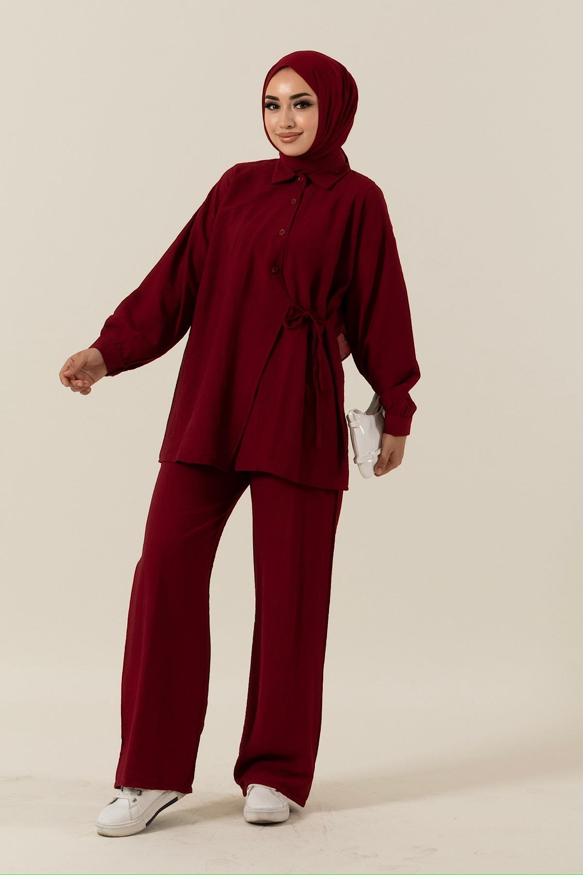 Tuana Yandan Bağlamalı Takım Bordo