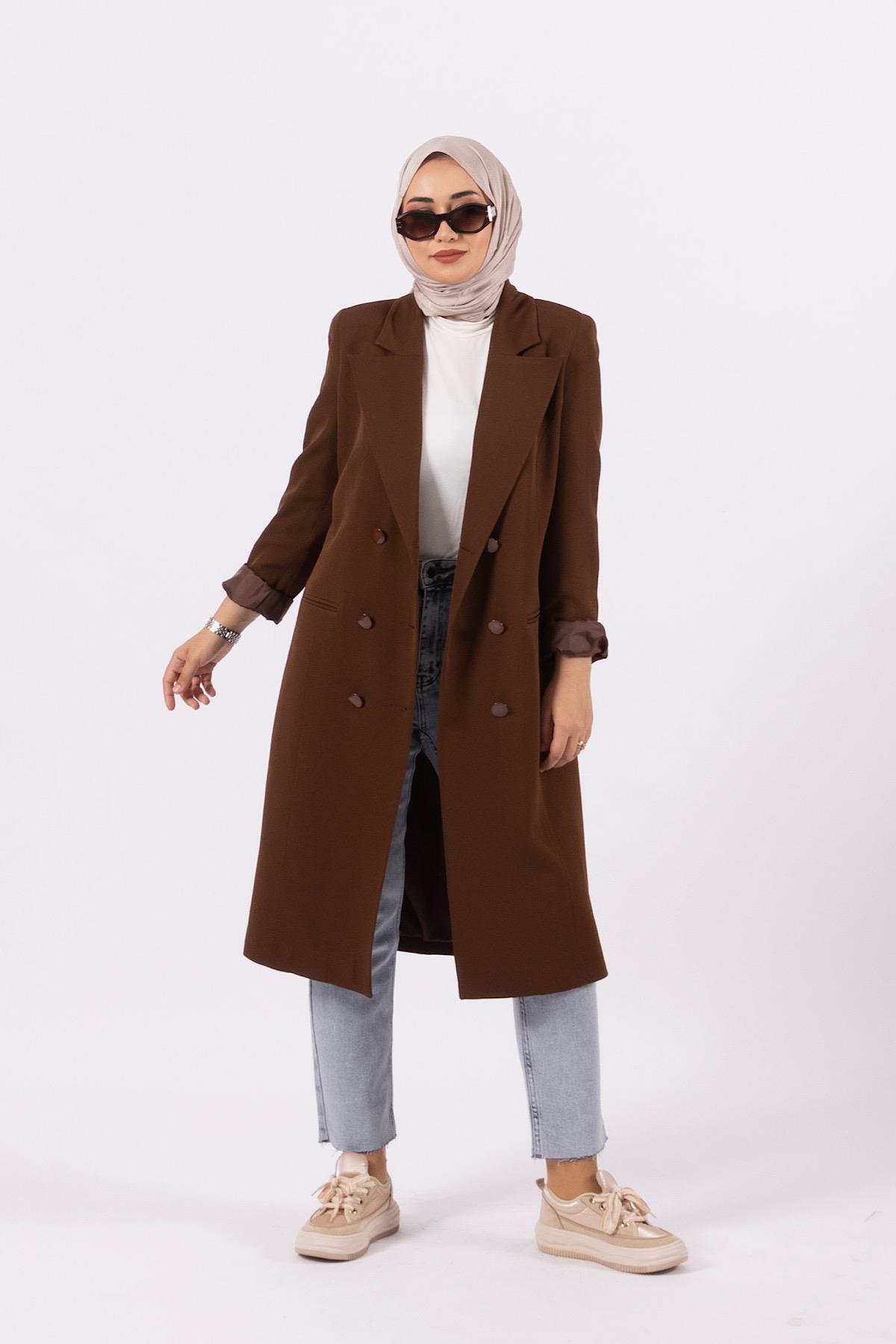 Uzun Blazer Ceket Kahverengi