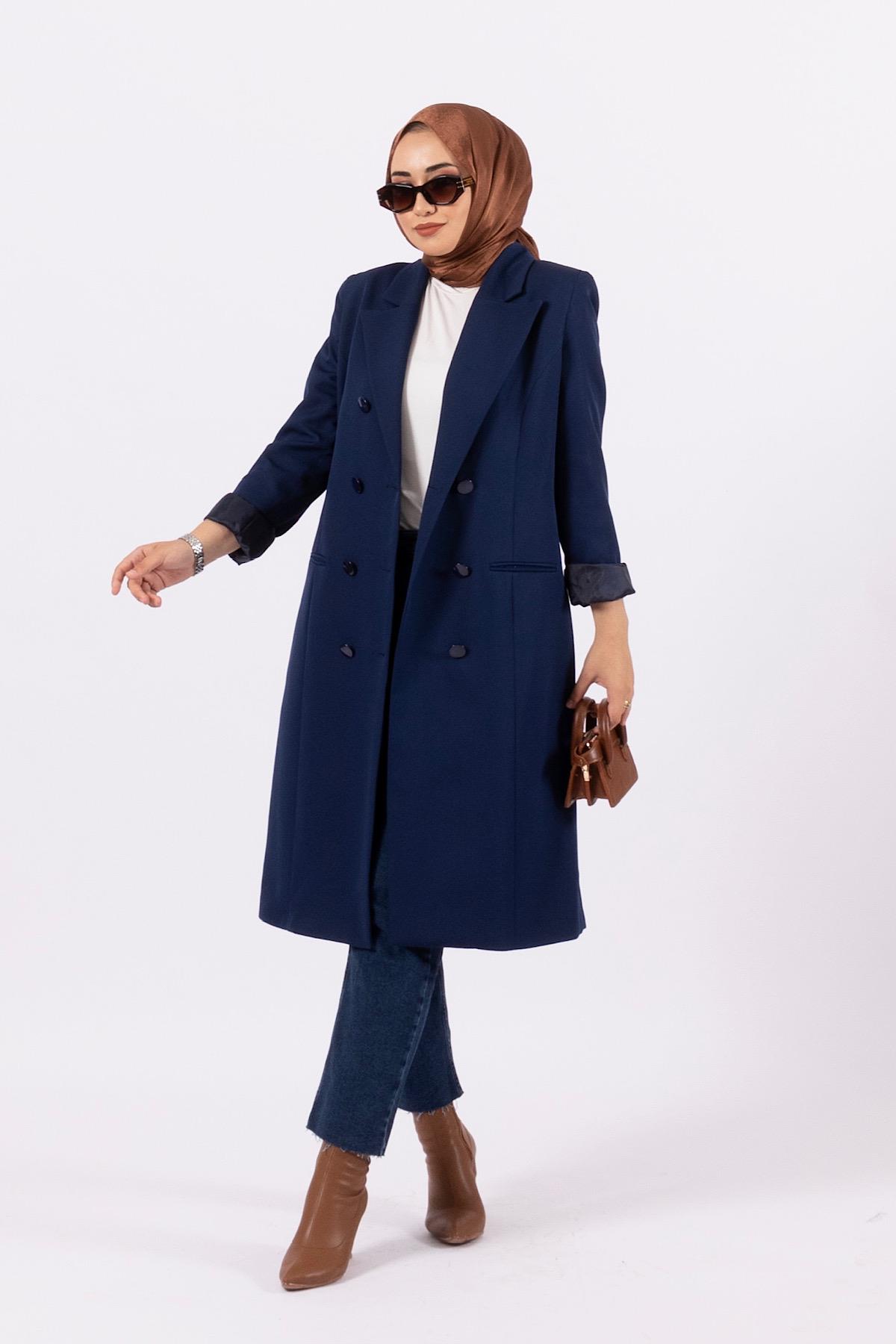 Uzun Blazer Ceket Lacivert