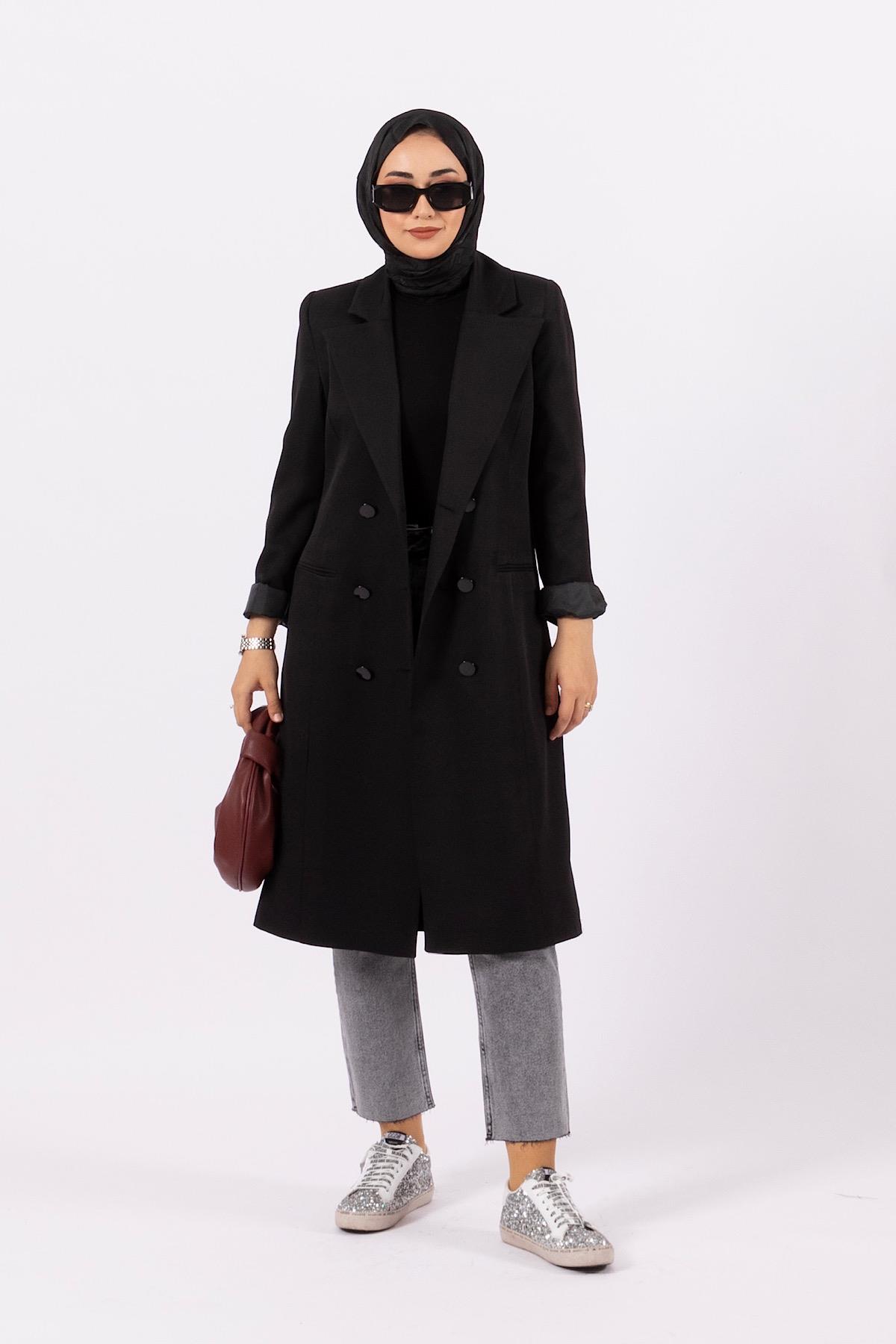 Uzun Blazer Ceket Siyah