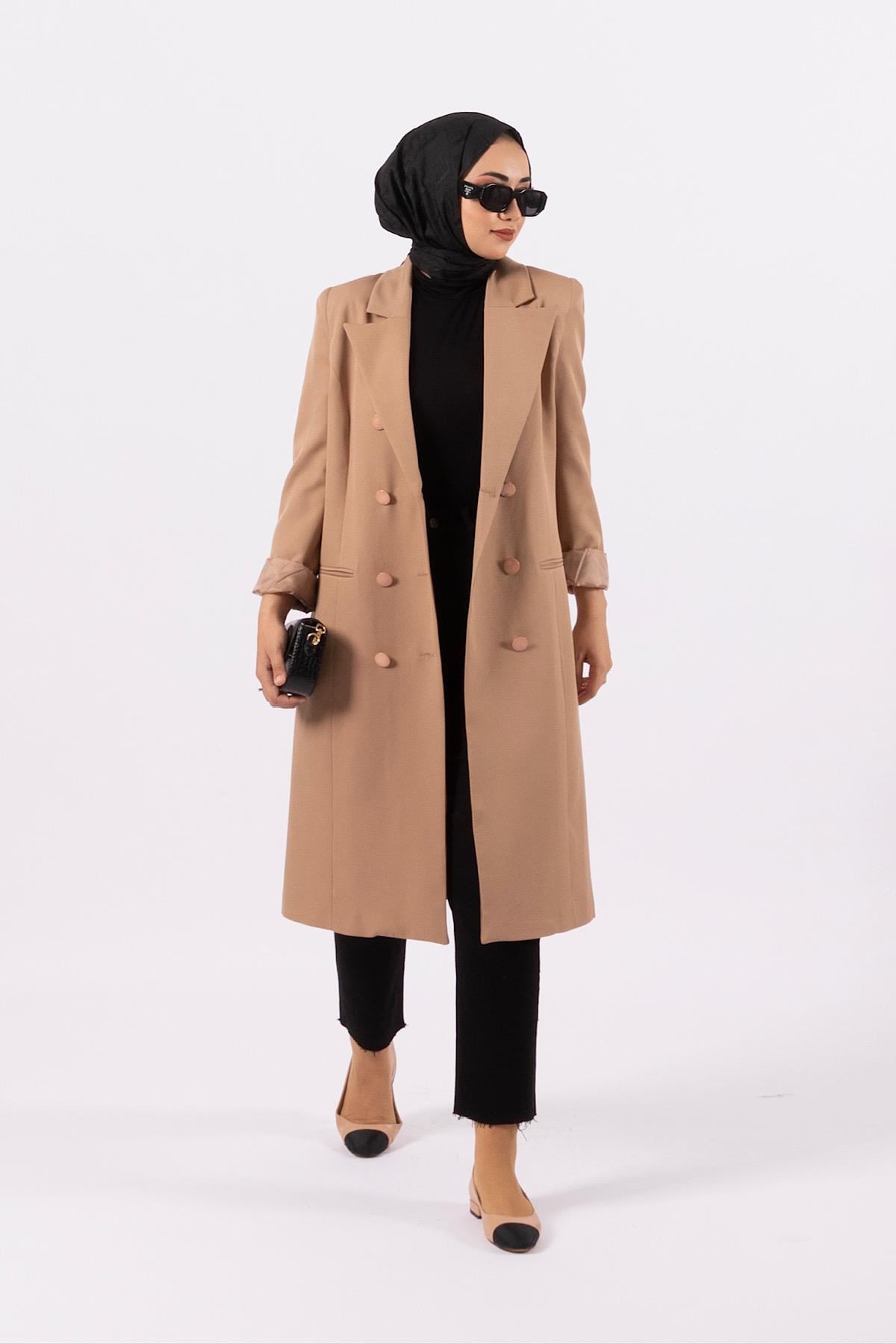 Uzun Blazer Ceket Vizon